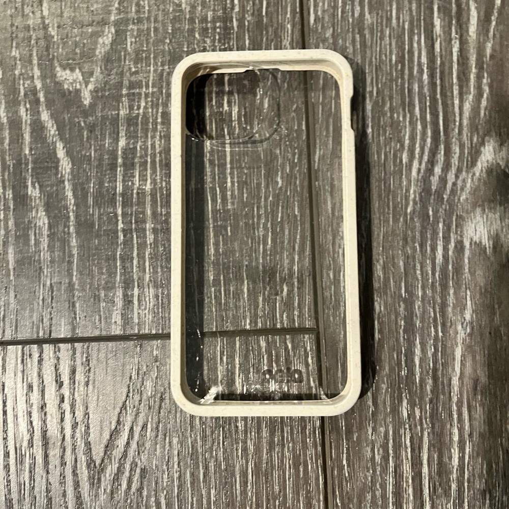 Pela case for iPhone 13 mini. Clear with London fog ridge.